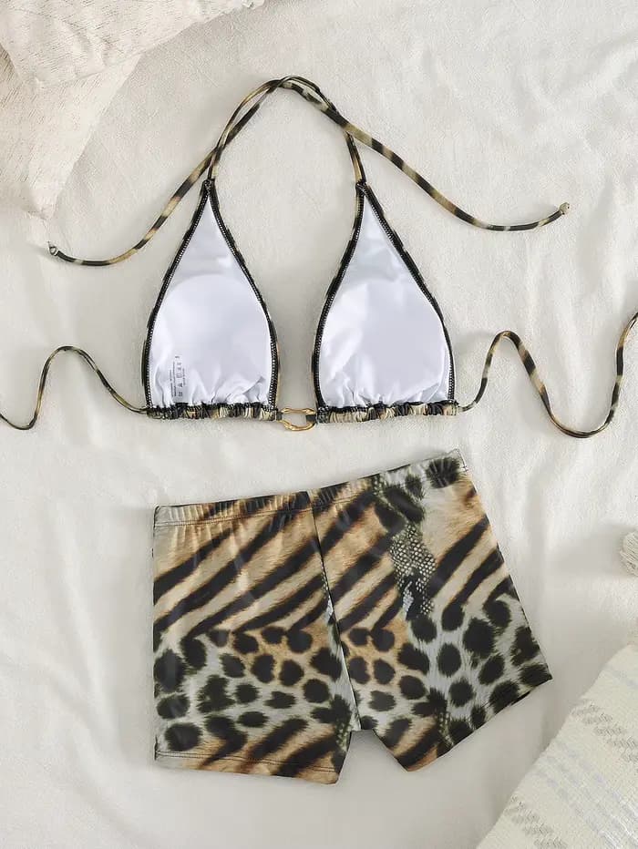 Ensemble bikini imprimé léopard et zèbre pour femmes