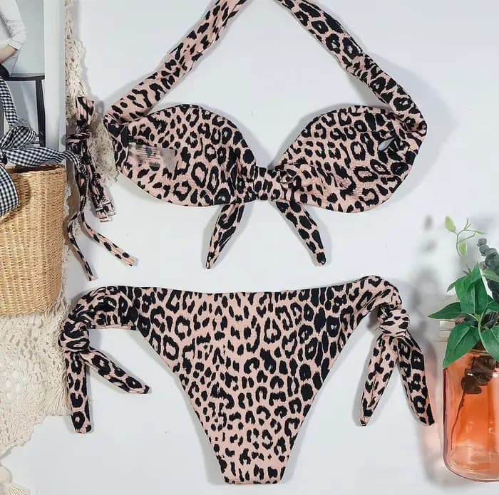 2026 Bikini Bandeau Sexy Femme à Pois Léopard avec Nœud