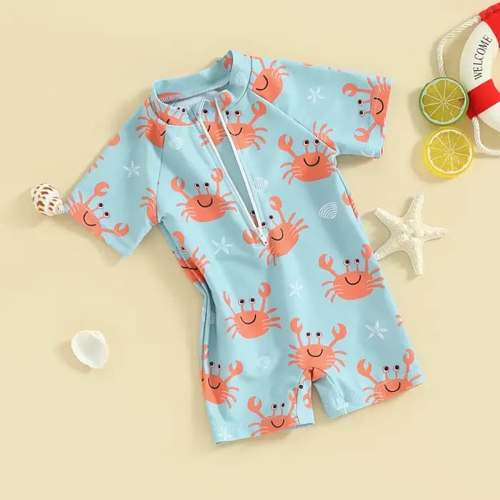 Maillot de bain à manches courtes pour bébé garçon, vêtements de plage pour tout-petits, imprimé arbre mignon, barboteuse à fermeture éclair, maillots de bain trempés pour garçons