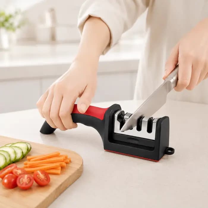 Aiguiseur de couteaux à 4 segments, aiguiseurs de couteaux pour couteaux de cuisine, acier inoxydable, pierre à aiguiser à trois usages pour outils de cuisine