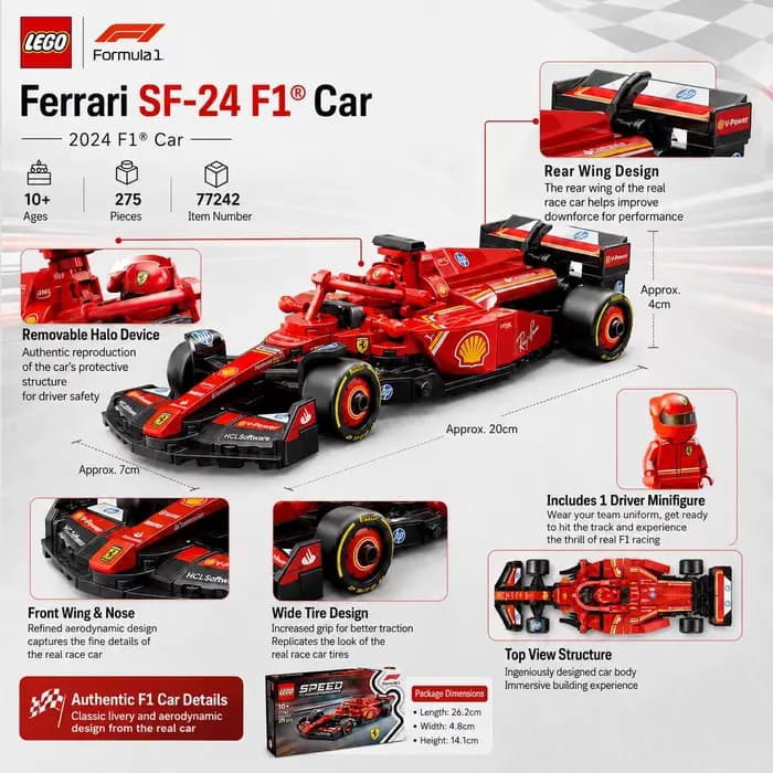 LEGO Speed Champions Ferrari SF-24 F1 voiture de course jouets ensembles de construction formule 1 Ferrari F1 modèle Kits de voiture cadeau pour les Fans cadeau 77242