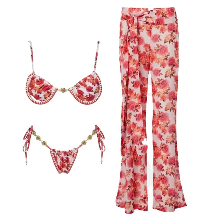 Ensemble bikini sexy avec jupe, maillot de bain femme sexy en dentelle, coupe haute, tenue de plage, Biquini