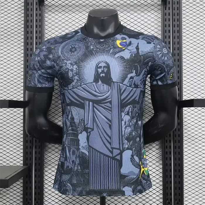 Maillot de football d'entraînement d'été Brésil édition spéciale Jesus noir pour adultes et enfants, séchage rapide, pour activités de plein air et plage