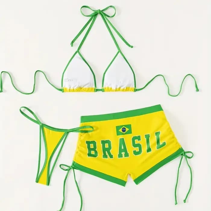 Maillot de bain trois pièces avec drapeau du brésil