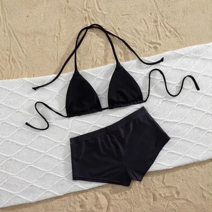 Ensemble de bikini triangle dos nu noir imprimé lys pour femme