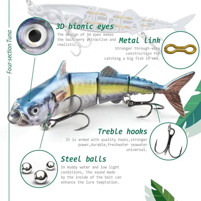 Leurre Artificiel Rigide Multi-Articulé en ABS de 6 Pouces à 4 Sections, Leurre Coulant pour la Pêche au Thon en Eau Salée