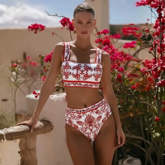 Nouveau Maillot de Bain Rétro Imprimé avec Cache-Maillot Femme, Maillot de Bain Floral 2026, Maillot de Bain Sexy, Bikinis, Combinaison Femme, Tenue de Plage
