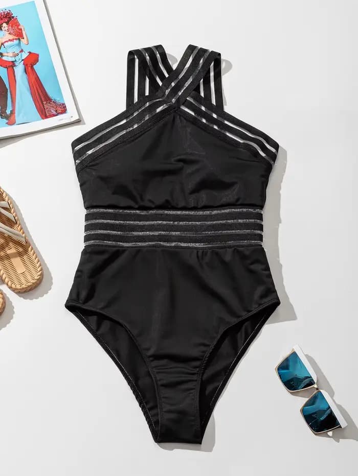 2024 femmes une pièce maillot de bain sexy maille épissage maillots