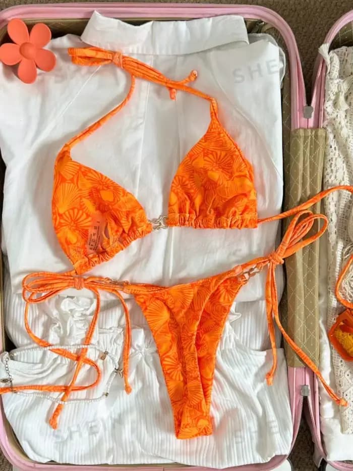 Micro bikini sexy imprimé feuilles d'oranger 2026 pour femme