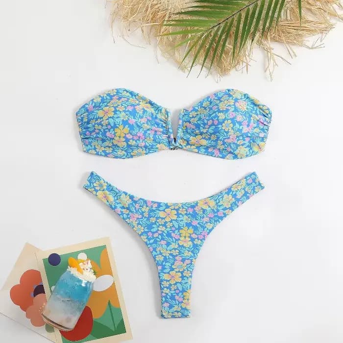Ensemble Bikini Sexy imprimé floral 2 pièces maillot de bain pour femmes sans bretelles dos nu évider plage vacances maillot de bain 2025 nouveau