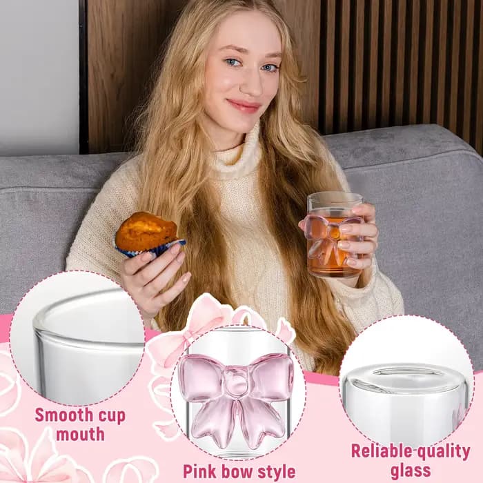 Flûtes à champagne de mariage, lot de 2 verres coquette rose avec nœud et tiges renforcées, verres à champagne mignons de 10 oz avec pieds décoratifs