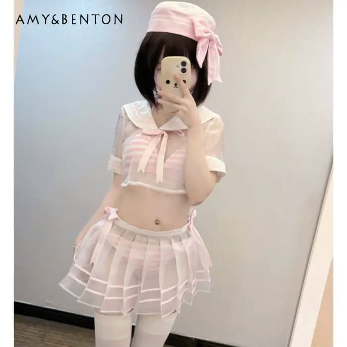 Nouveau Maillot de Bain Marin Rose Doux pour Femme, Ensemble Deux Pièces Rayé avec Bretelles au Cou et Culotte, Bikini Sexy pour l'Été