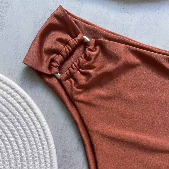 Marron brillant U en forme de Bikini taille haute Sexy maillot de bain femmes 2026 froissé maillots