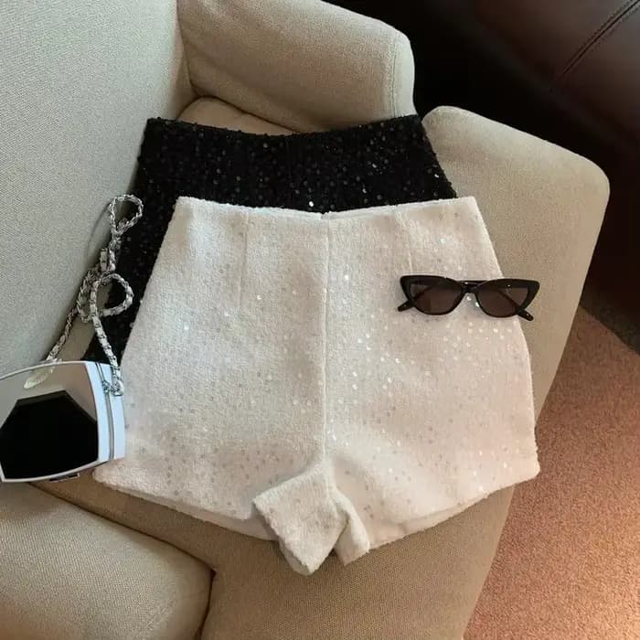 Short taille haute pour femme, pantalons sexy, noir, blanc, olympiques courts, mince, automne, pantalon à paillettes Y2k