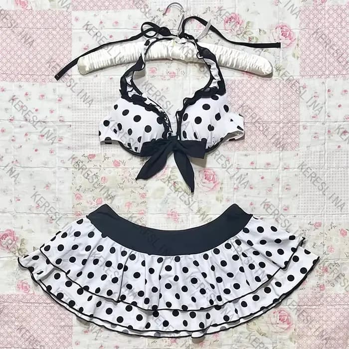 Ensemble bikini femme mignon rétro décontracté streetwear Y2K Harajuku esthétique hip-hop été doux à pois mince Kawaii