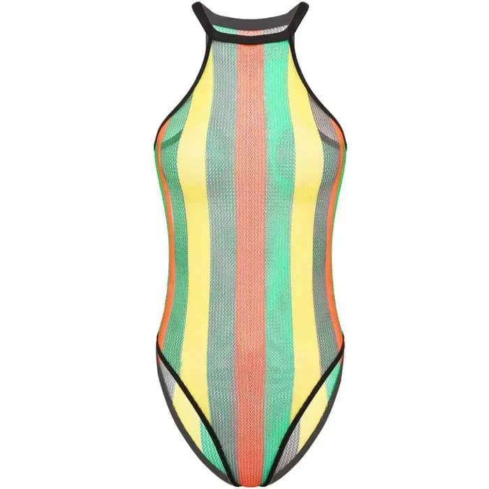 Maillots de bain pour femmes Rave arc-en-ciel rayé résille