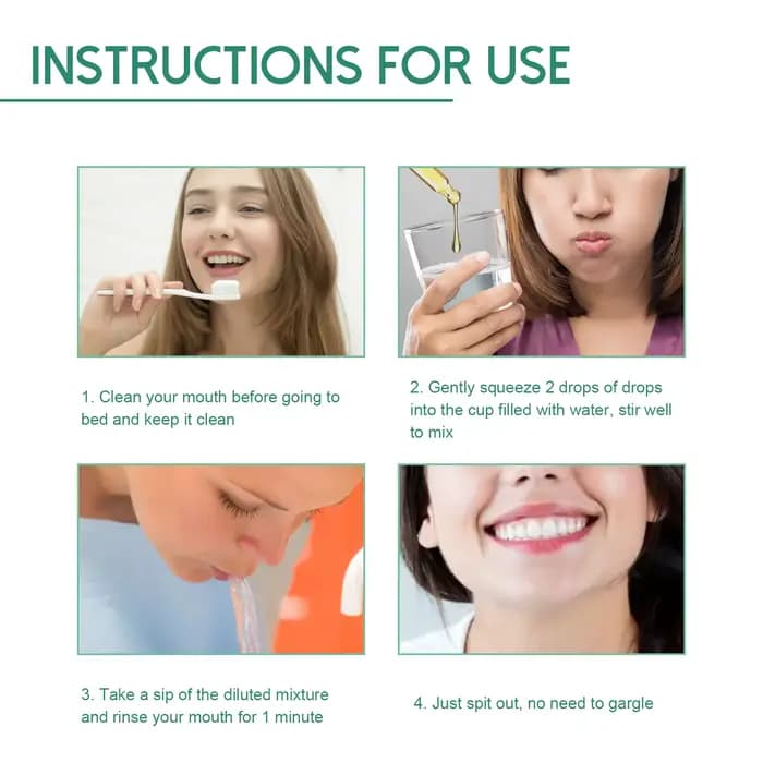 Gouttes pour soulager les maux de dents, réduire les saignements des gencives, atténuer la douleur et le gonflement, éliminer la plaque dentaire, les taches et les caries, traiter la parodontite, prot