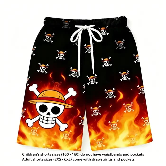 Ensemble t-shirt et short imprimés Anime One Piece Luffy, manches courtes, unisexe, pour enfants et adultes, tenue décontractée et confortable pour l'intérieur