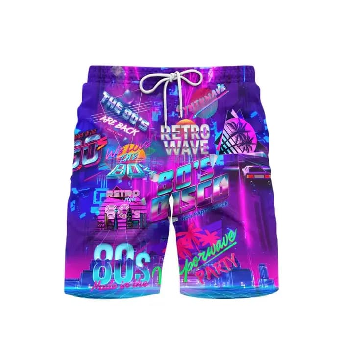 Short de plage imprimé 3D pour hommes, style des années 80, musique, fête, vêtements tendance vintage, hip hop, rue, sport, pantalon décontracté, nouveau, 2025