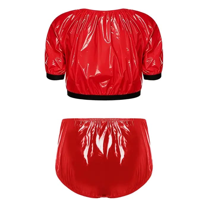 Maillot de bain pour femmes à besoins spéciaux, vêtements adaptatifs en vinyle imperméable, haut court à manches courtes et short de couvrance à crochets