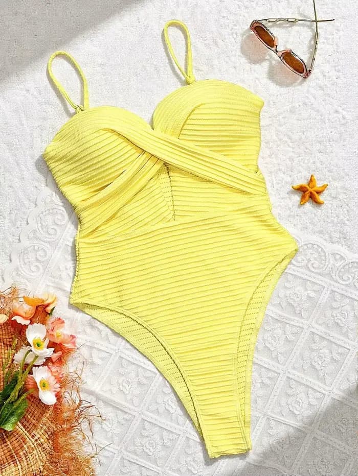 Sexy jaune maillots de bain femmes 2026 évider croix mince ventre contrôle une pièce maillot