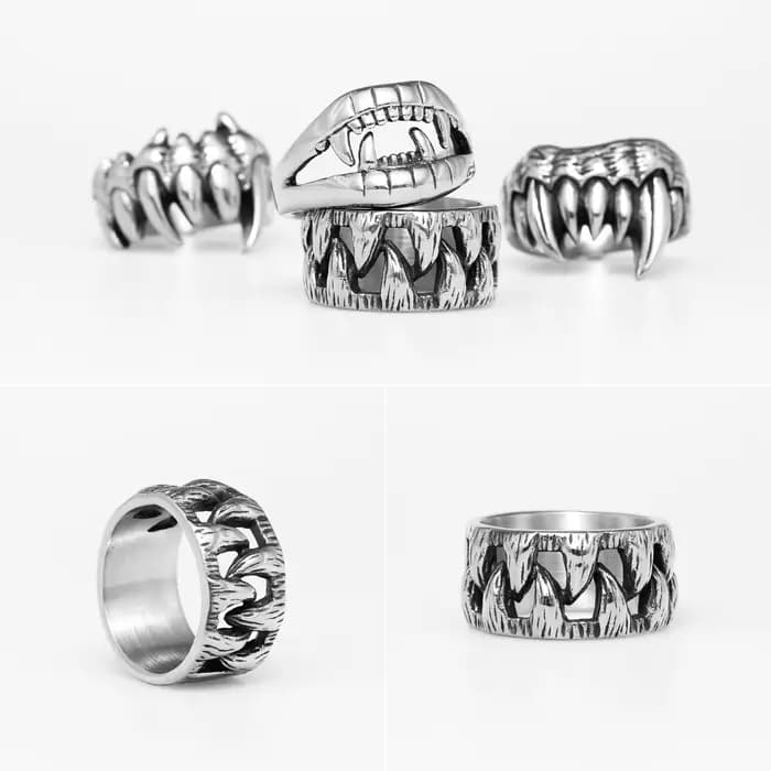 Bagues en acier inoxydable pour hommes, dents de bête, monstre démon, Punk, hip hop, Unique, tendance, bijoux de motard, cadeau créatif, vente en gros