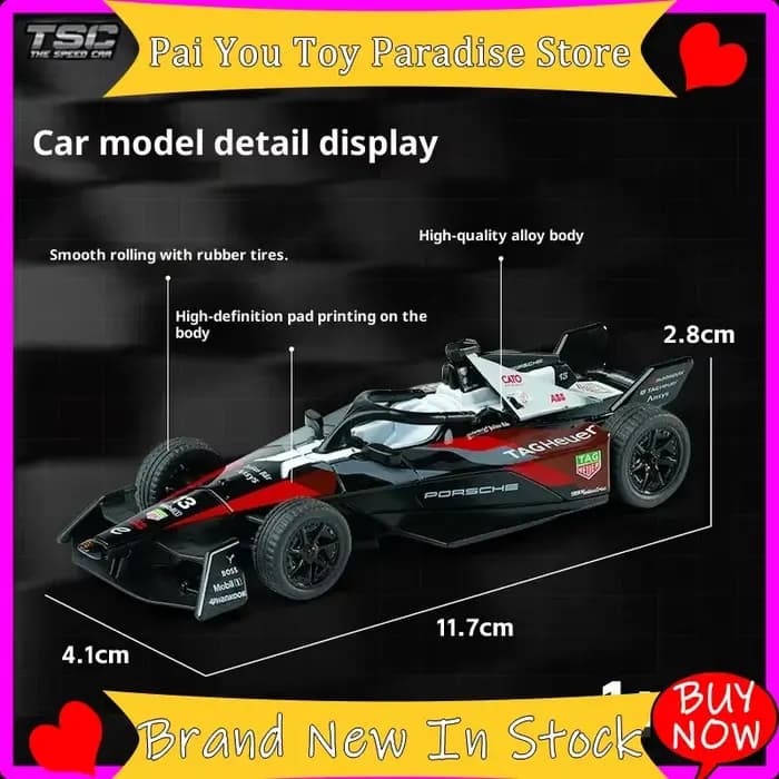 Modèle de voiture de course TSC Formula 1 à l'échelle 1/43, Porsche Fe, voiture en alliage électrique, ornement de bureau, cadeau de collection pour hommes, en stock