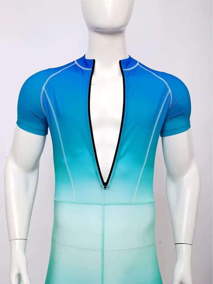 Combinaison de bain dégradée pour homme, manches courtes, avec fermeture éclair, pour la natation, le surf, la plage, la piscine et les sports nautiques