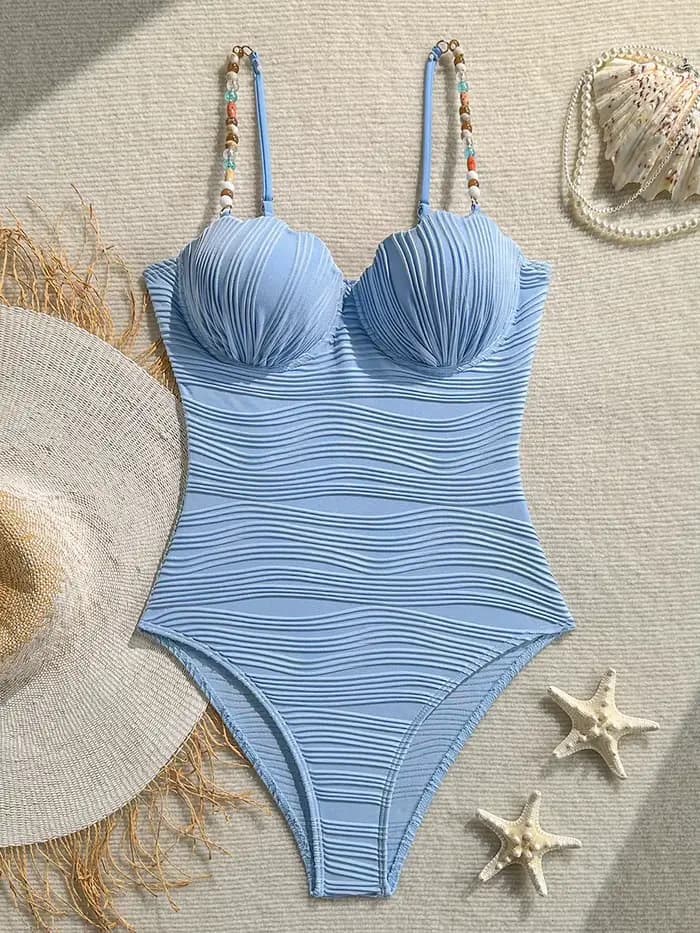 Maillot de bain une pièce femme froncé à perles