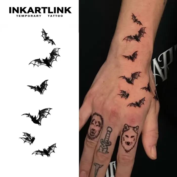 Tatouage temporaire chauve-souris, dure jusqu'à 15 jours, autocollant semi-permanent magique étanche, nouvelle technologie.