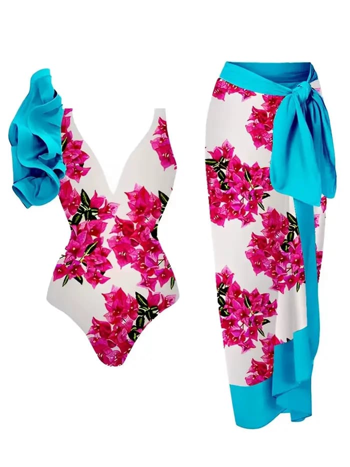 Maillot de bain une pièce à volants et jupe string rembourré sexy pour femme 2026 – Tenue de plage estivale