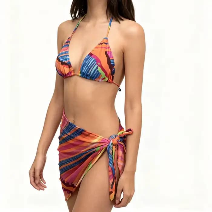 Bikini imprimé avec jupe licou maillot de bain à bretelles femmes maillots