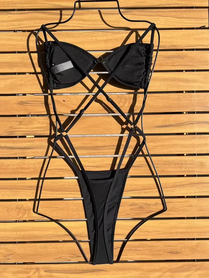 Micro maillot de bain à paillettes noires