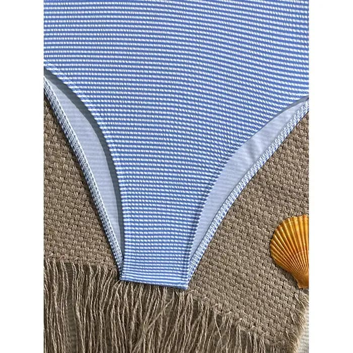 Vintage bleu ciel rayé une pièce maillot de bain 2026 femmes licou col en V mince ventre contrôle maillots