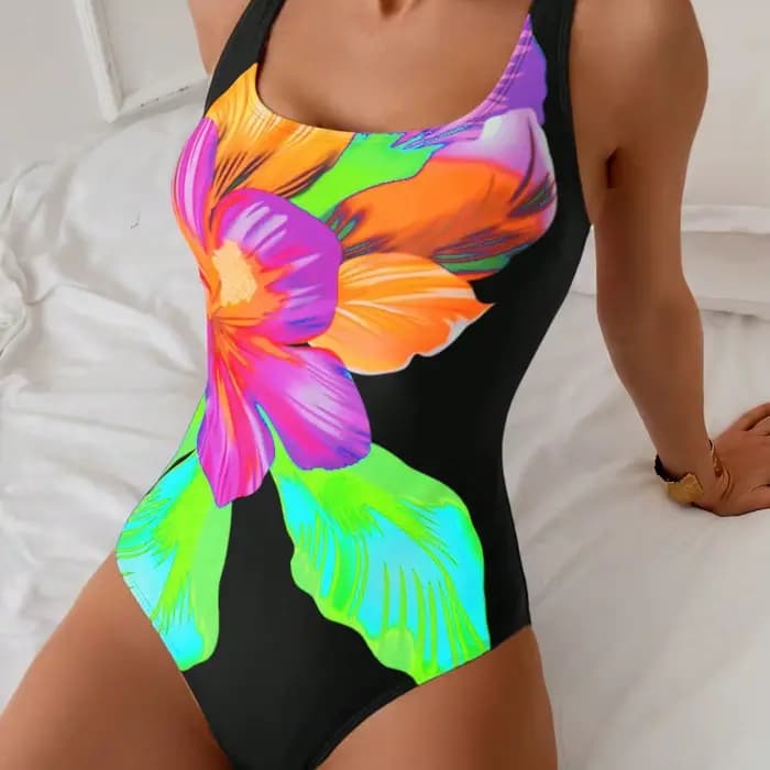 Maillot de bain une pièce sexy à imprimé floral avec larges bretelles pour femmes