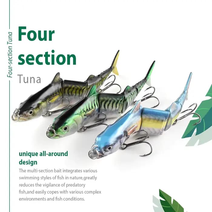 Leurre Artificiel Rigide Multi-Articulé en ABS de 6 Pouces à 4 Sections, Leurre Coulant pour la Pêche au Thon en Eau Salée