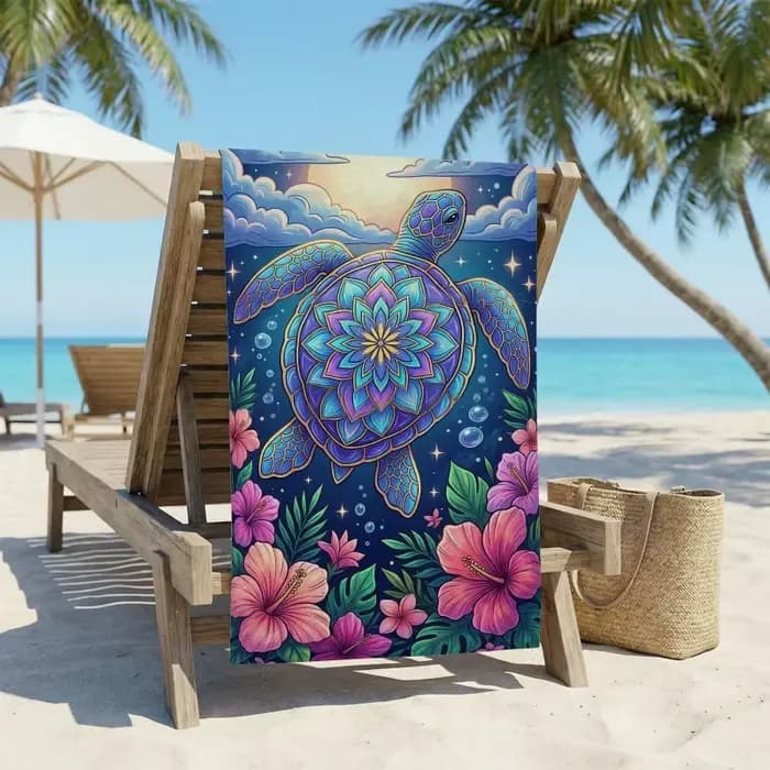 Serviette de plage Saint Barth rayée violette et blanche