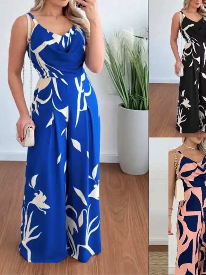 Combinaison à bretelles sexy pour femmes, vêtements de printemps et d'été, imprimé, dos nu, taille cintrée, jambe large, nouvelle mode