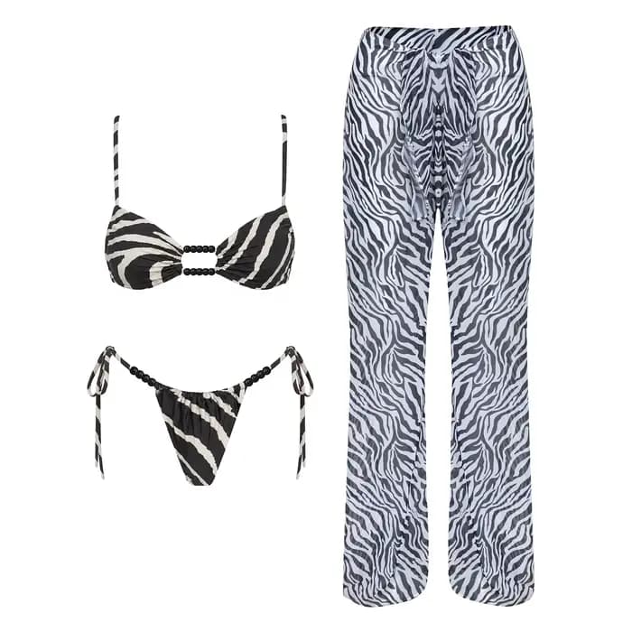 Ensemble bikini 3 pièces imprimé zèbre, maillot de bain sexy pour femme, bandeau, biquini push-up, maillot de bain coupe haute, tenue de plage