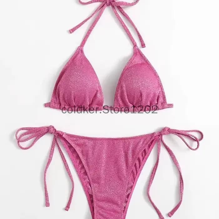 Rose bleu noir brillant Bikini ensemble Triangle Bikinis bandeau maillot de bain femmes maillot de bain deux pièces été Biquini nouveaux vêtements de plage