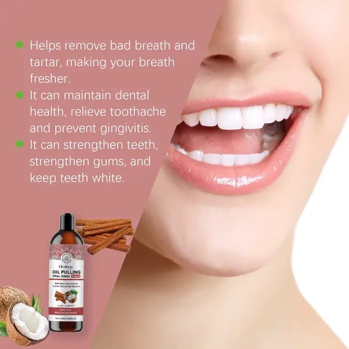 Huile de traction de noix de coco, rinçage buccal, sans alcool, à base de plantes, blanchiment des dents, frais, élimine les taches jaunes, odeur, soins buccaux