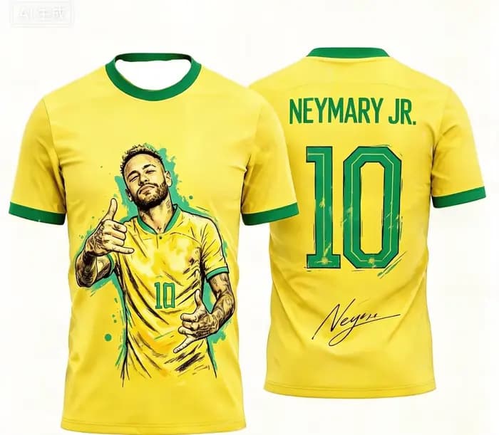 Maillot de football Neymar Jr. Brésil 2026 – Tenue de match et d'entraînement – T-shirt sport d'été pour homme – Vêtements pour enfants Y2K – T-shirts pour toute la famille