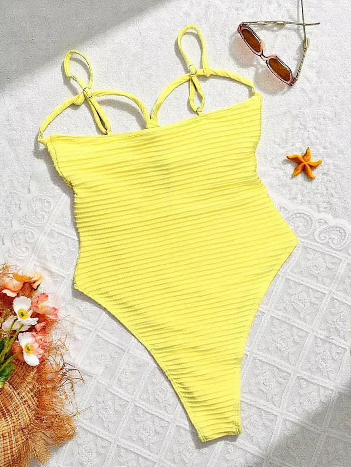 DEAK Sexy jaune évidé une pièce maillot de bain pour femmes