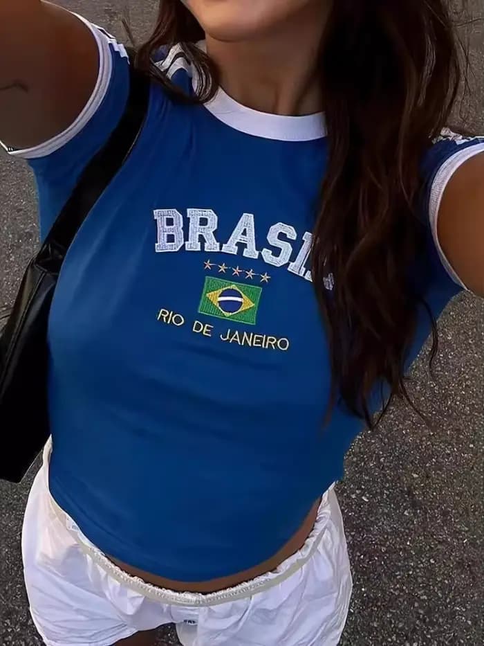 Nouveau short d'été top ensemble brésilien lettre brodée femmes