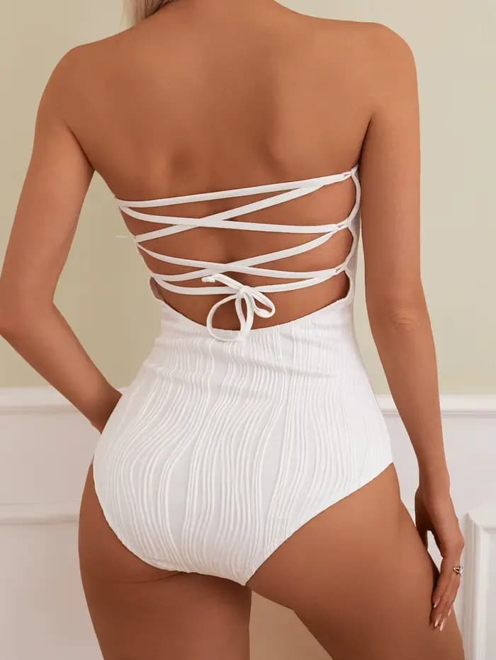 Sexy maillot de bain bandeau femmes 2025 blanc creux pansement croix cordon une pièce