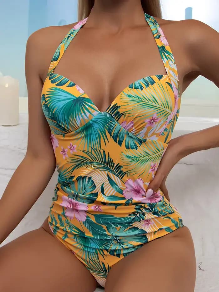 Maillot de bain une pièce, sexy, col licou, push up, imprimé cuir chevelu, pour femmes, vêtements de plage, monokini, nouvelle collection 2023