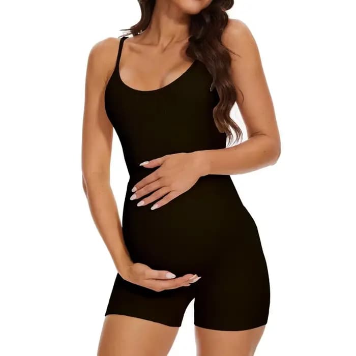 Maillot de bain une pièce côtelé de maternité 2025 – Été – Extensible et très confortable avec bande de soutien pour le ventre – Maillot de bain uni à bretelles pour femme enceinte
