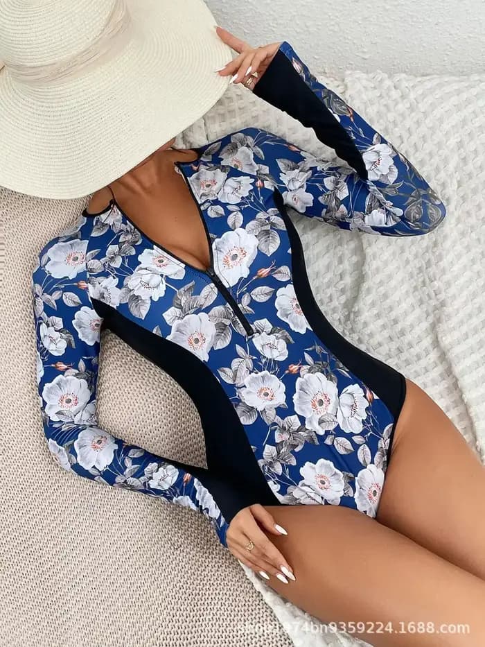Maillot de bain une pièce à manches longues pour femme, costume de batterie, vêtements de plage, baigneur de piscine, sports, surf, natation, nouveau, 2024