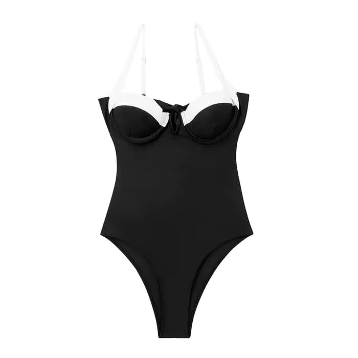 Maillot de bain une pièce sexy noir et blanc patchwork avec armatures