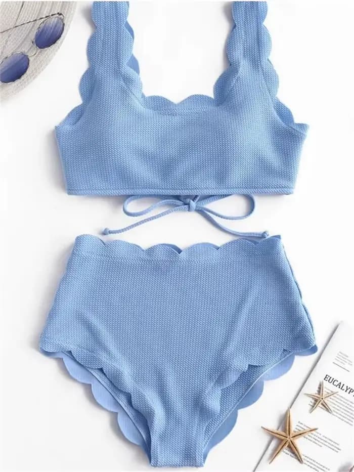 Bleu uni deux pièces maillot de bain maillots